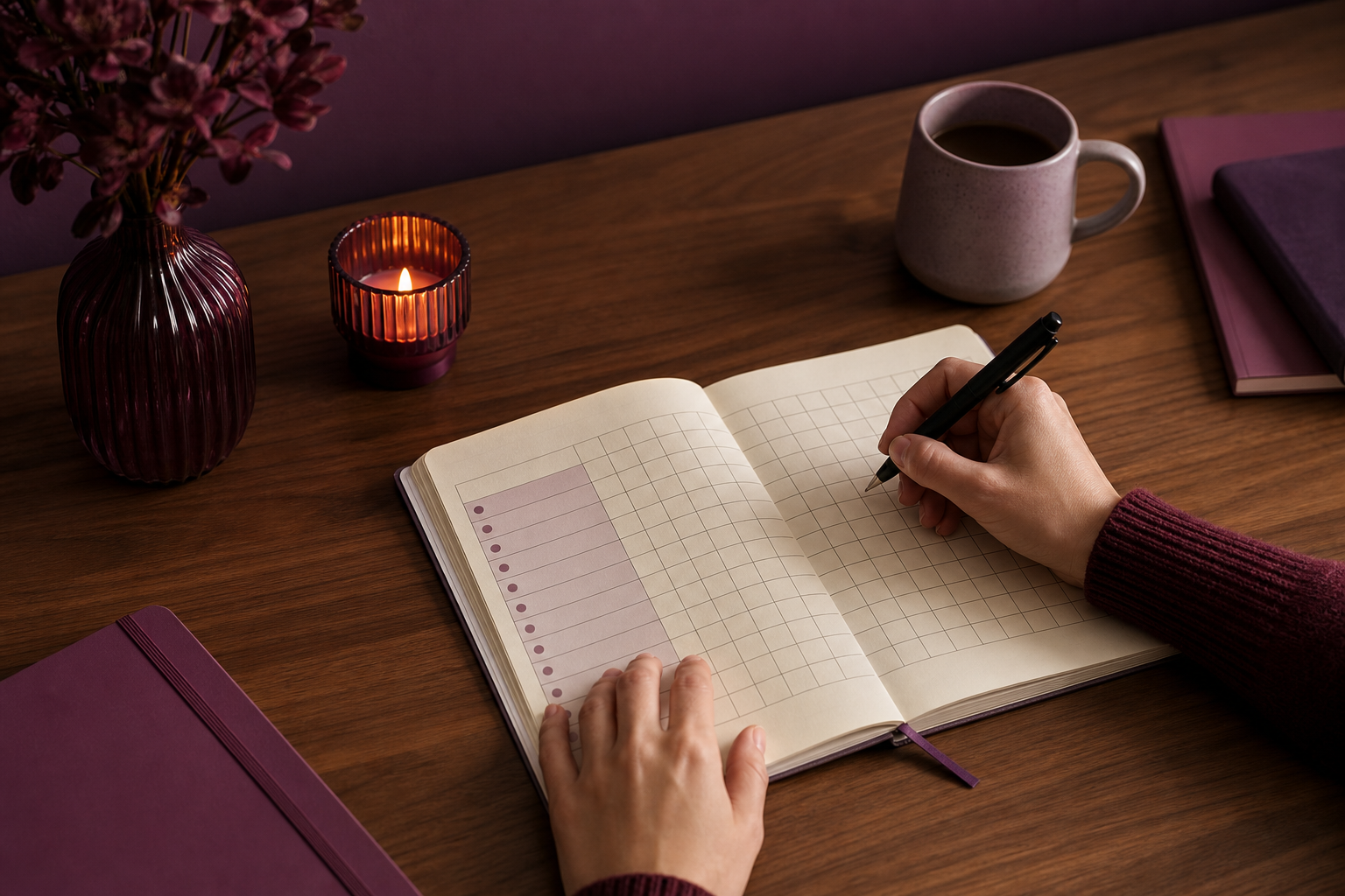 Habit journal open showing chain tracking method pages