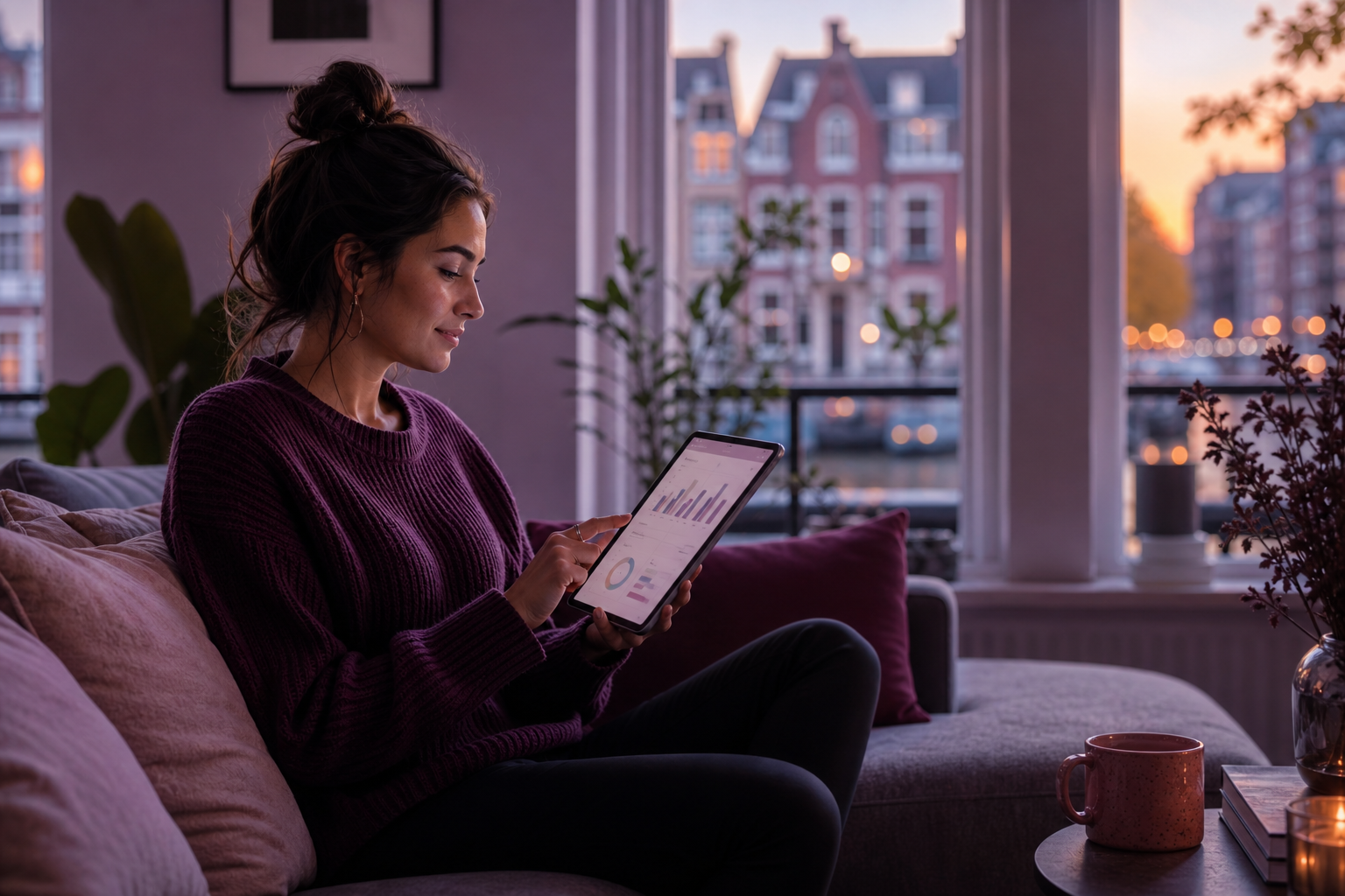 Person reviewing monthly habit progress on a tablet